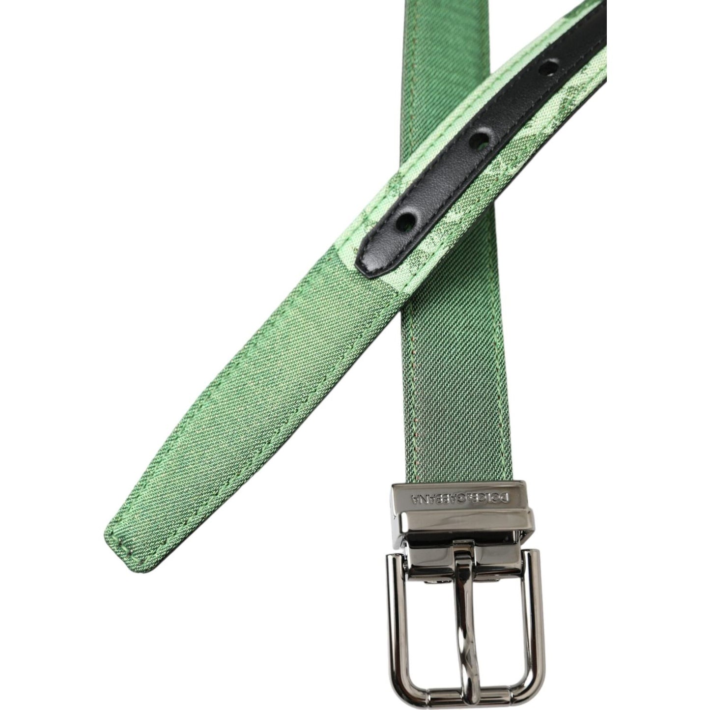 Dolce & Gabbana Green Leather Jacquard Silver Metal Buckle Belt Dolce & Gabbana