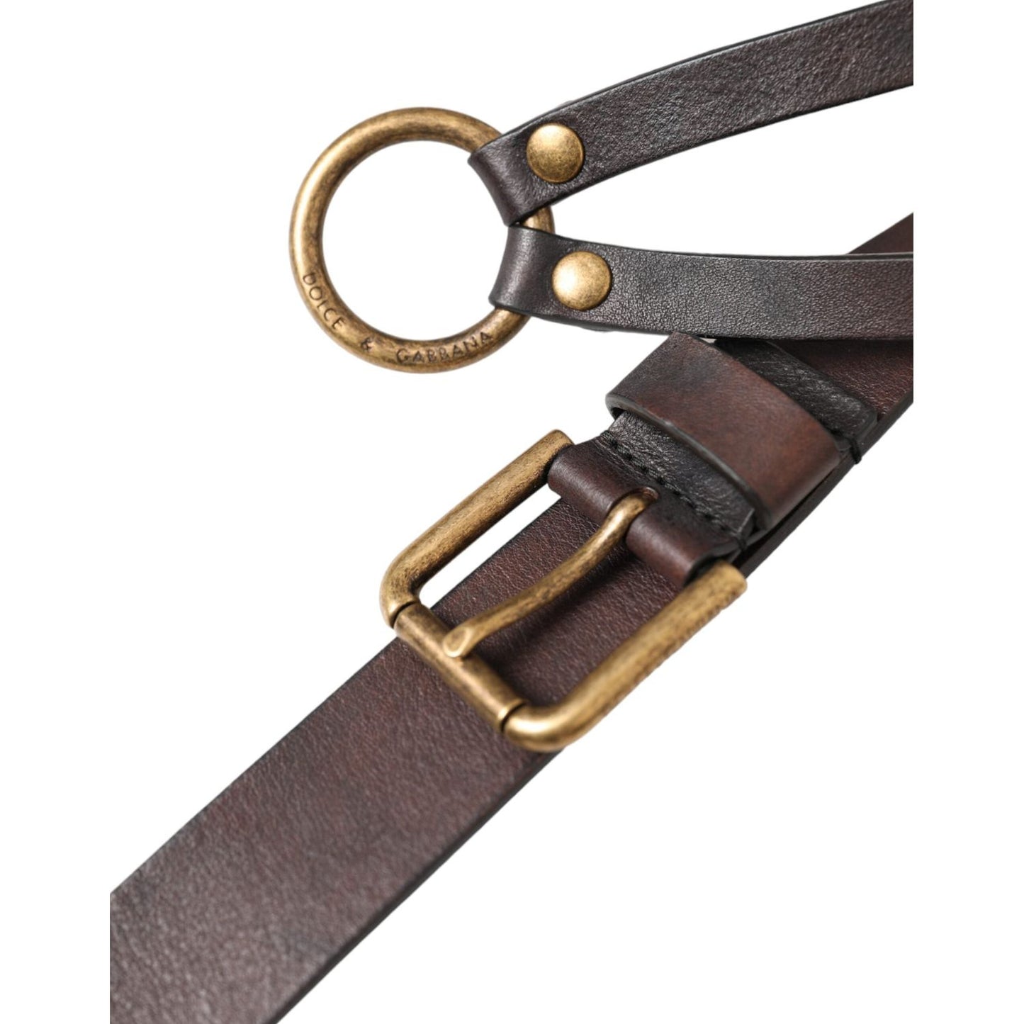 Dolce & Gabbana Dark Brown Leather Gold Metal Buckle Women Belt Dolce & Gabbana