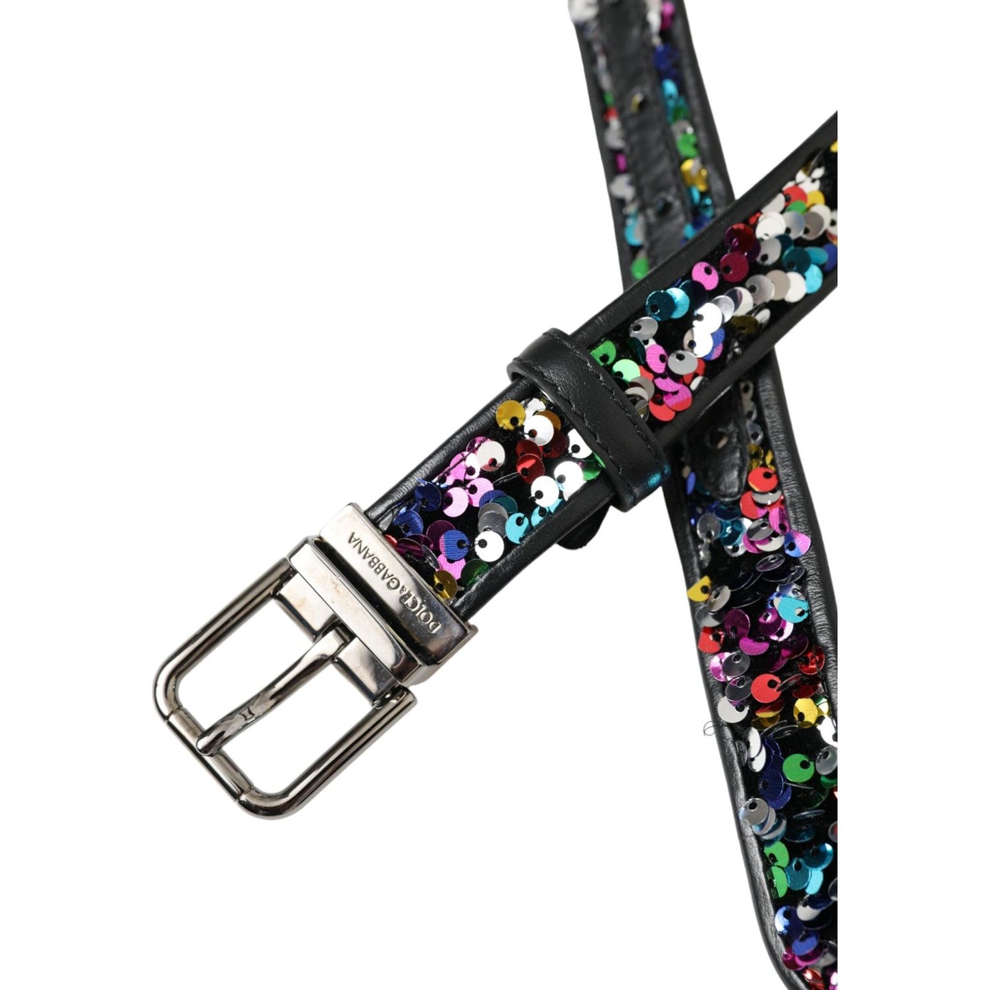 Dolce & Gabbana Black Sequined Silver Metal Buckle Women Belt Dolce & Gabbana