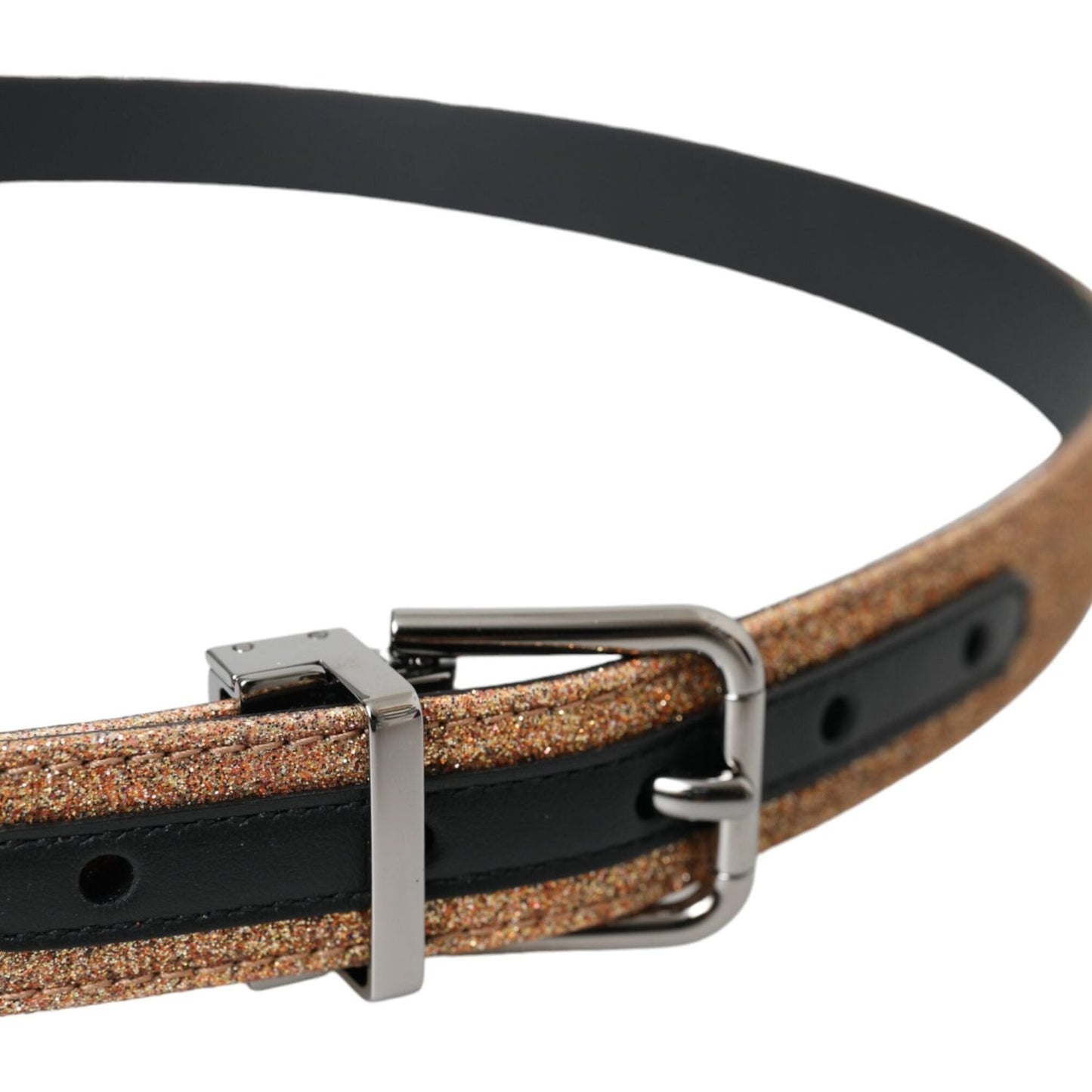 Dolce & Gabbana Gold Glitter Leather Silver Metal Buckle Belt Dolce & Gabbana