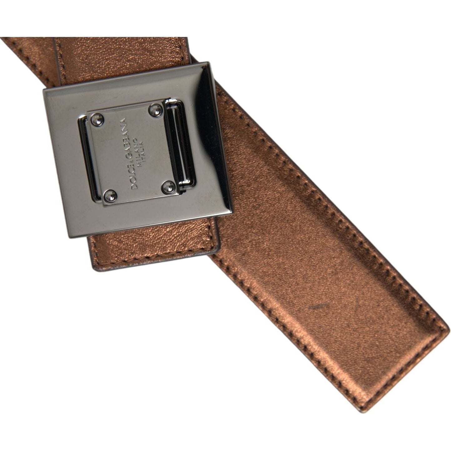 Dolce & Gabbana Metallic Bronze Leather Square Metal Buckle Belt Dolce & Gabbana