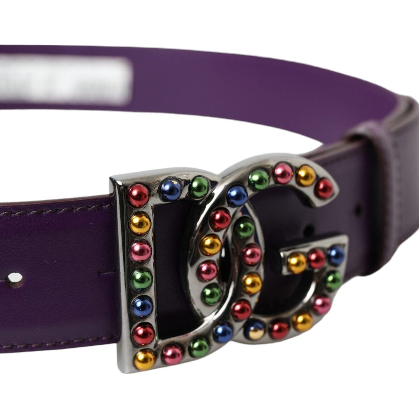 Dolce & Gabbana Purple Leather DG Logo Studs Metal Buckle Belt Dolce & Gabbana