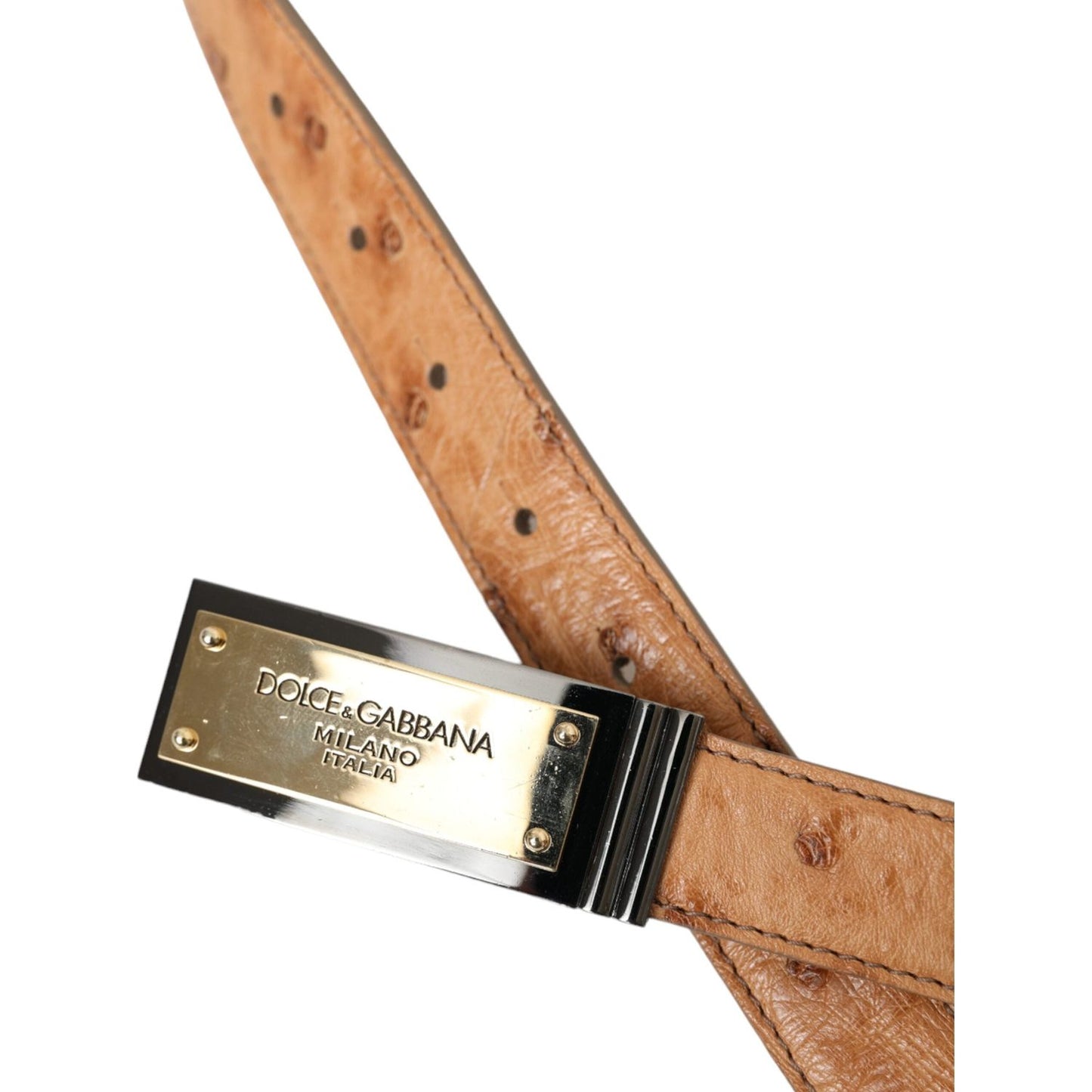 Dolce & Gabbana Beige Leather Gold Logo Engraved Buckle Belt Dolce & Gabbana