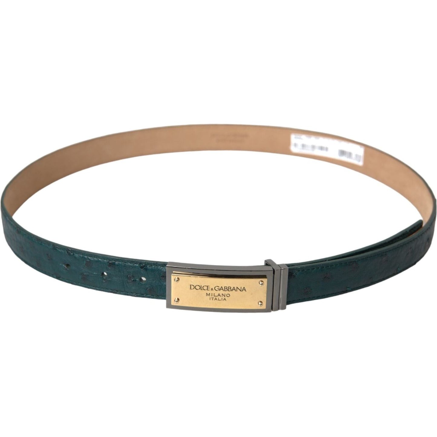 Dolce & Gabbana Green Leather Gold Logo Engraved Buckle Belt Dolce & Gabbana