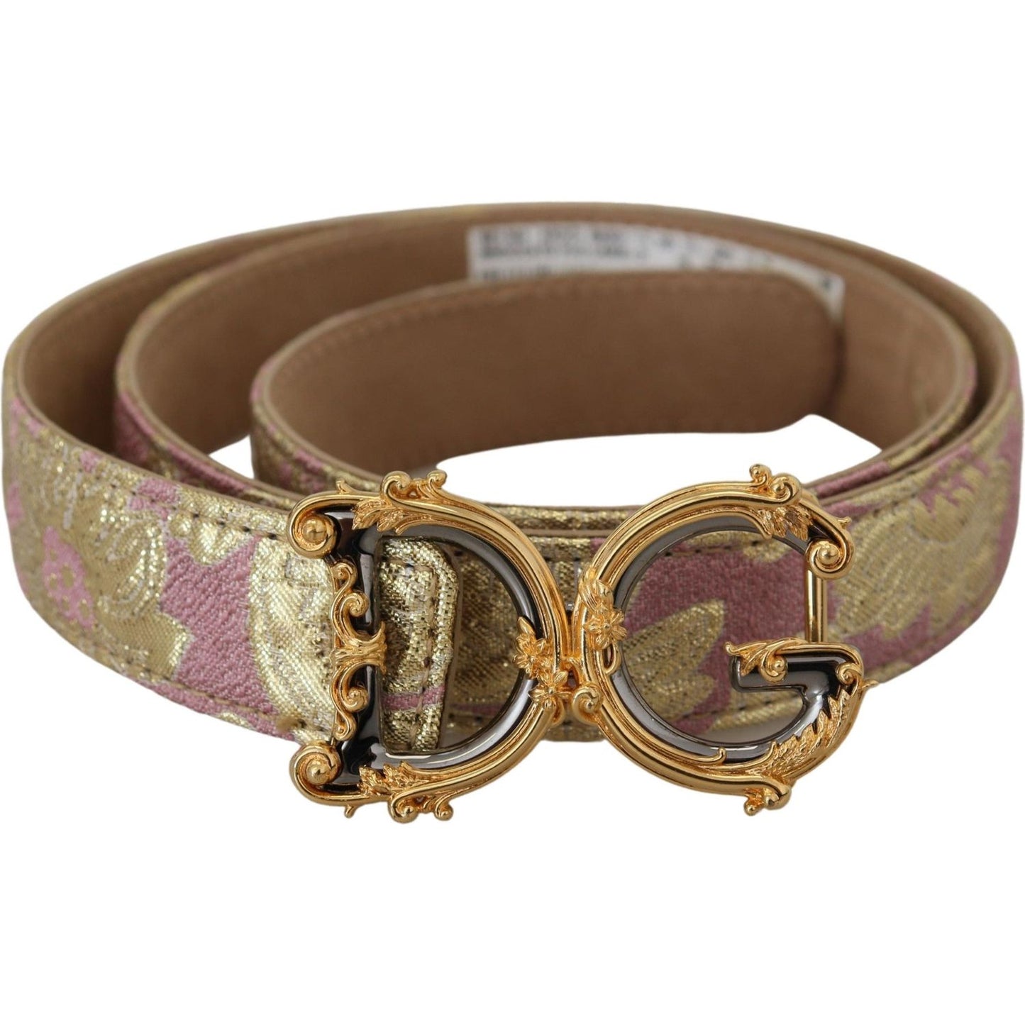 Dolce & Gabbana Pink Jaquard DG Logo Gold Metal Buckle Belt Dolce & Gabbana