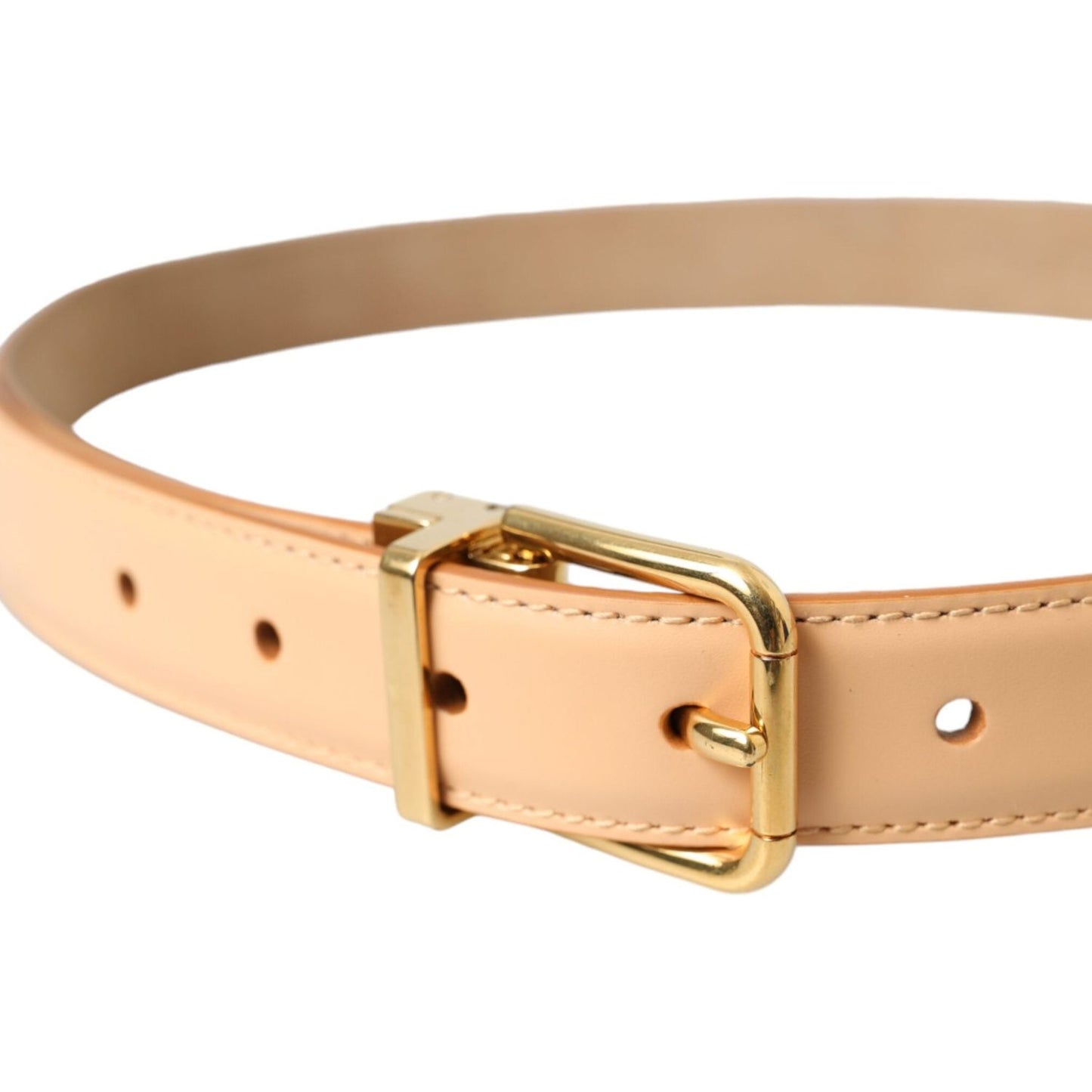 Dolce & Gabbana Beige Calfskin Leather Gold Metal Buckle Belt Dolce & Gabbana