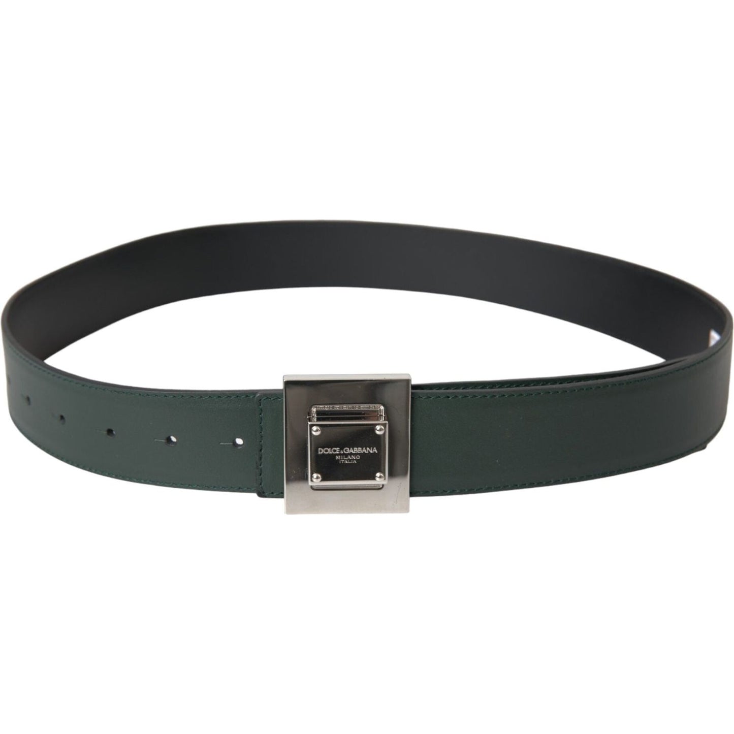 Dolce & Gabbana Green Calf Leather Square Metal Buckle Belt Dolce & Gabbana