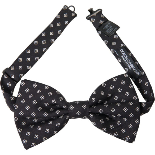 Dolce & Gabbana Black Patterned Silk Adjustable Neck Men Bow Tie Dolce & Gabbana