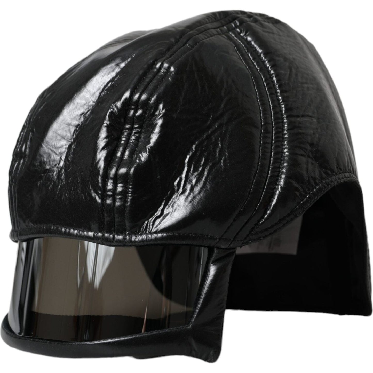 Dolce & Gabbana Black Leather Helmet Visor Bucket Hat Men Dolce & Gabbana