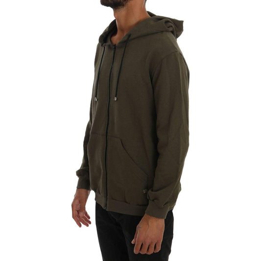 Daniele Alessandrini Elegant Green Full Zip Hooded Sweater Daniele Alessandrini