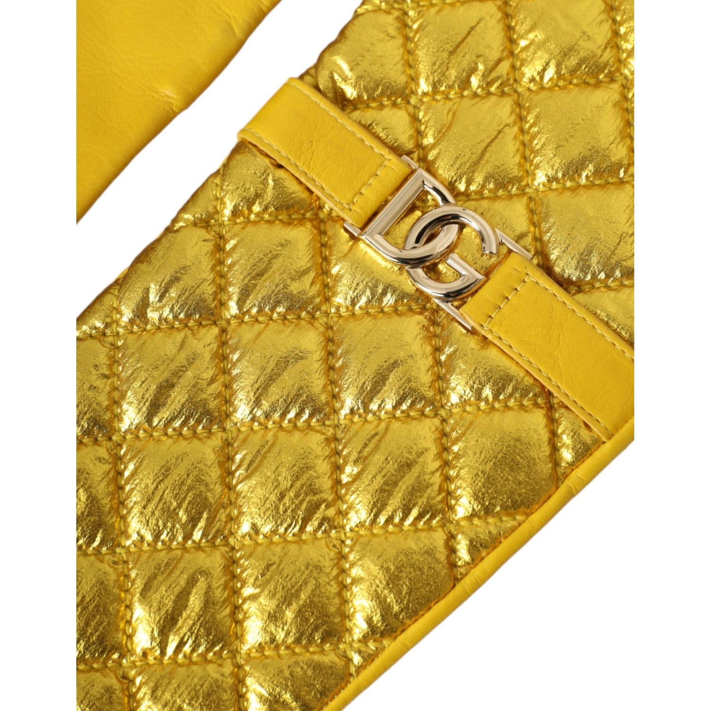 Dolce & Gabbana Gold Leather Quilted Mid Arm Length Gloves Dolce & Gabbana