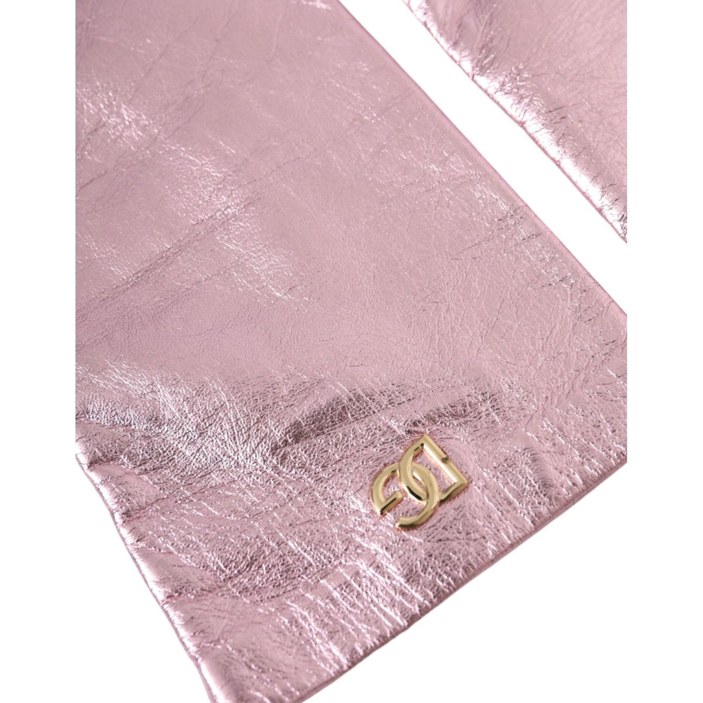 Dolce & Gabbana Pink Laminated Logo Mid Arm Length Gloves Dolce & Gabbana