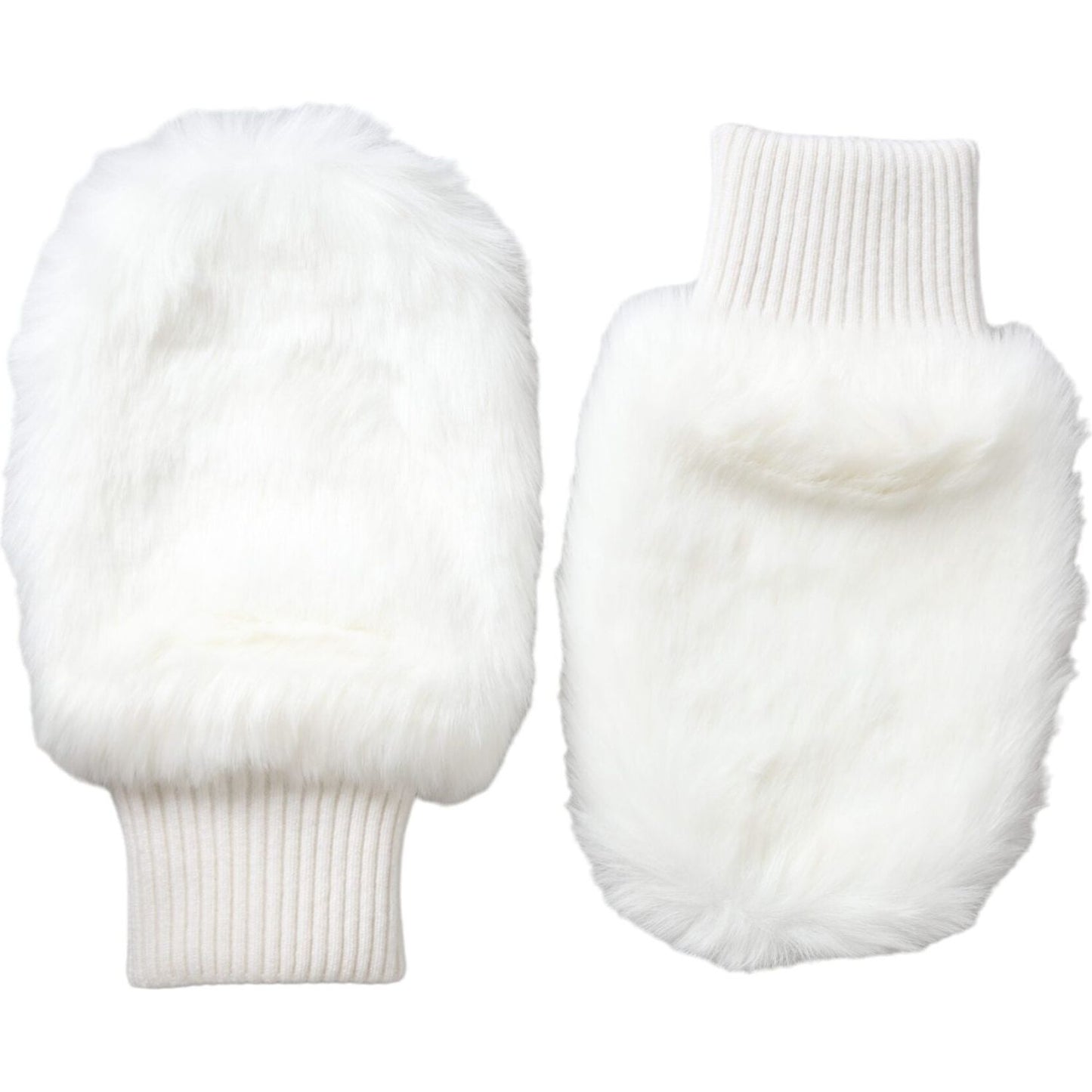 Dolce & Gabbana White Acrylic Knitted Fur Wrist Mitten Gloves Dolce & Gabbana