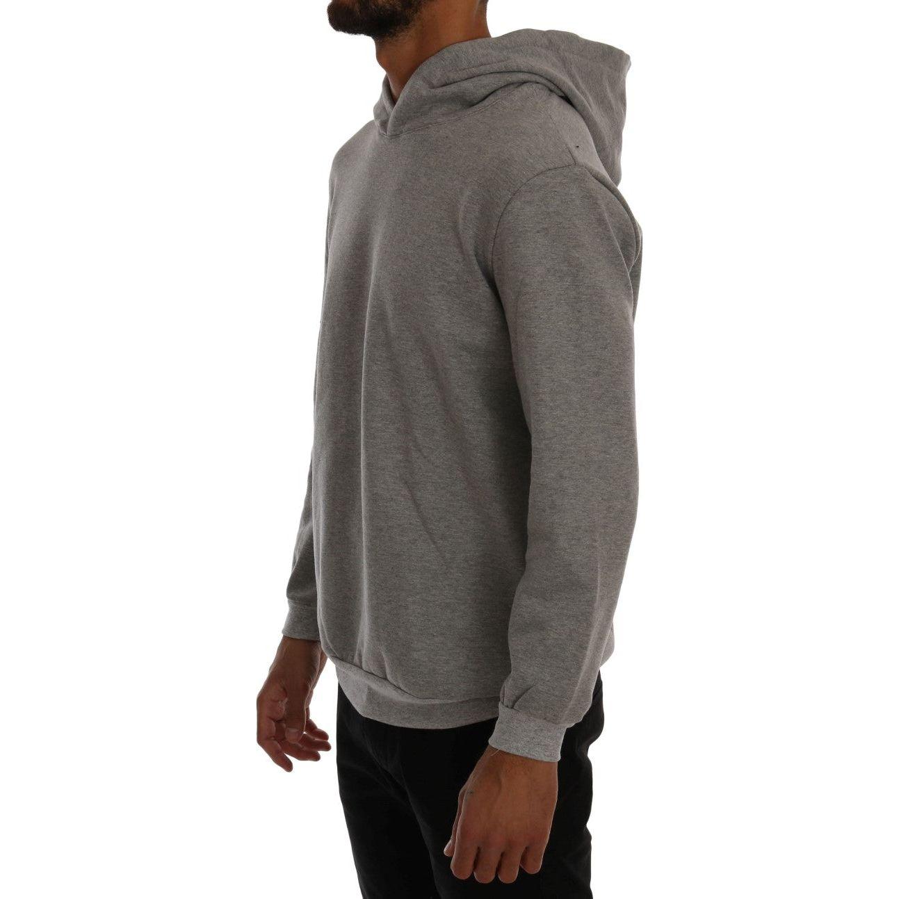 Daniele Alessandrini Sophisticated Gray Cotton Hooded Sweater Daniele Alessandrini