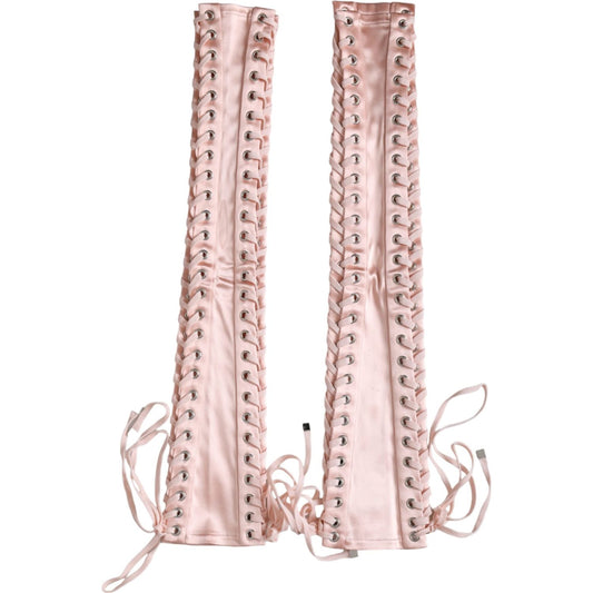 Dolce & Gabbana Pink Acetate Lace Up Fingerless Gloves Dolce & Gabbana