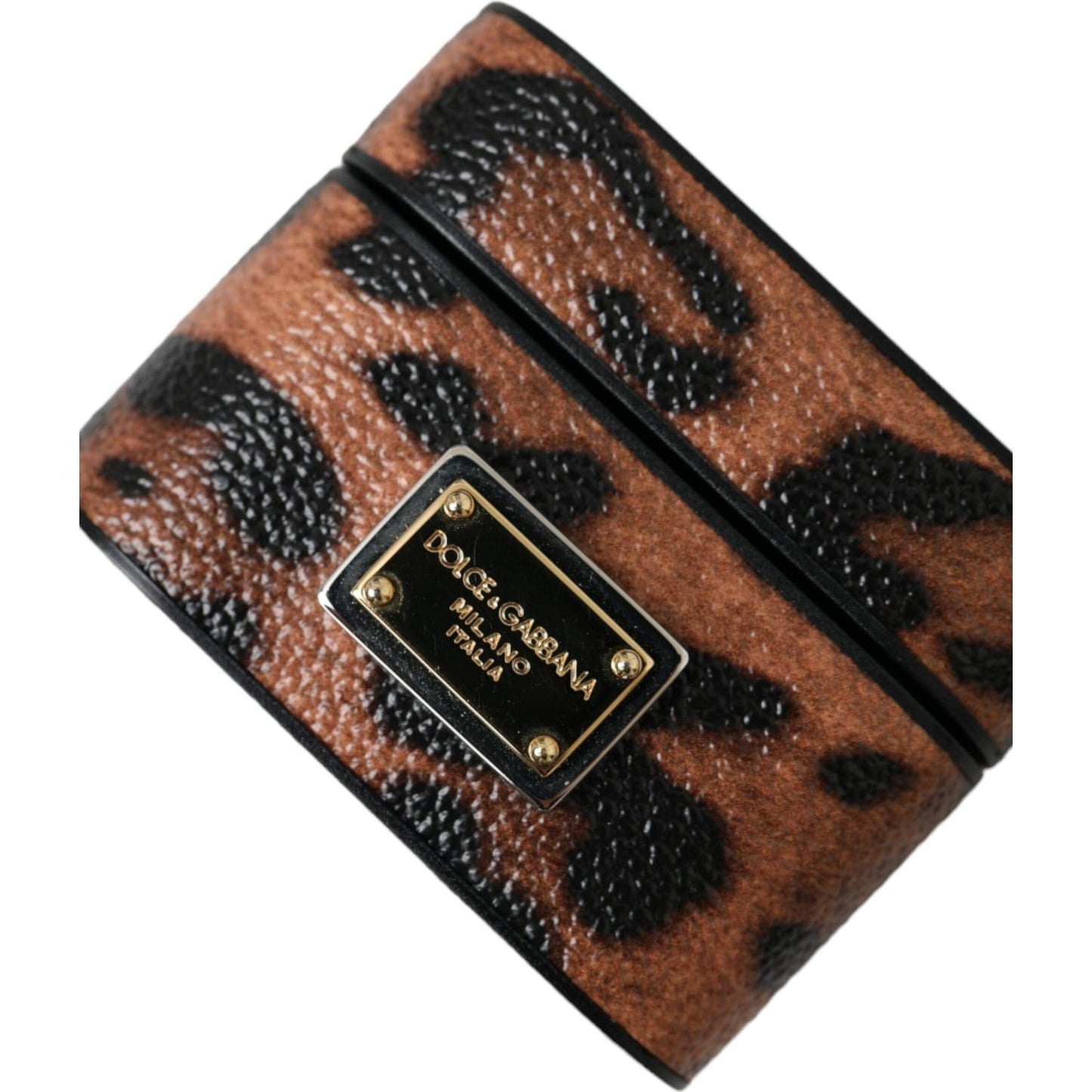 Dolce & Gabbana Brown Leopard Calf Leather Logo Plaque Airpods Case Dolce & Gabbana