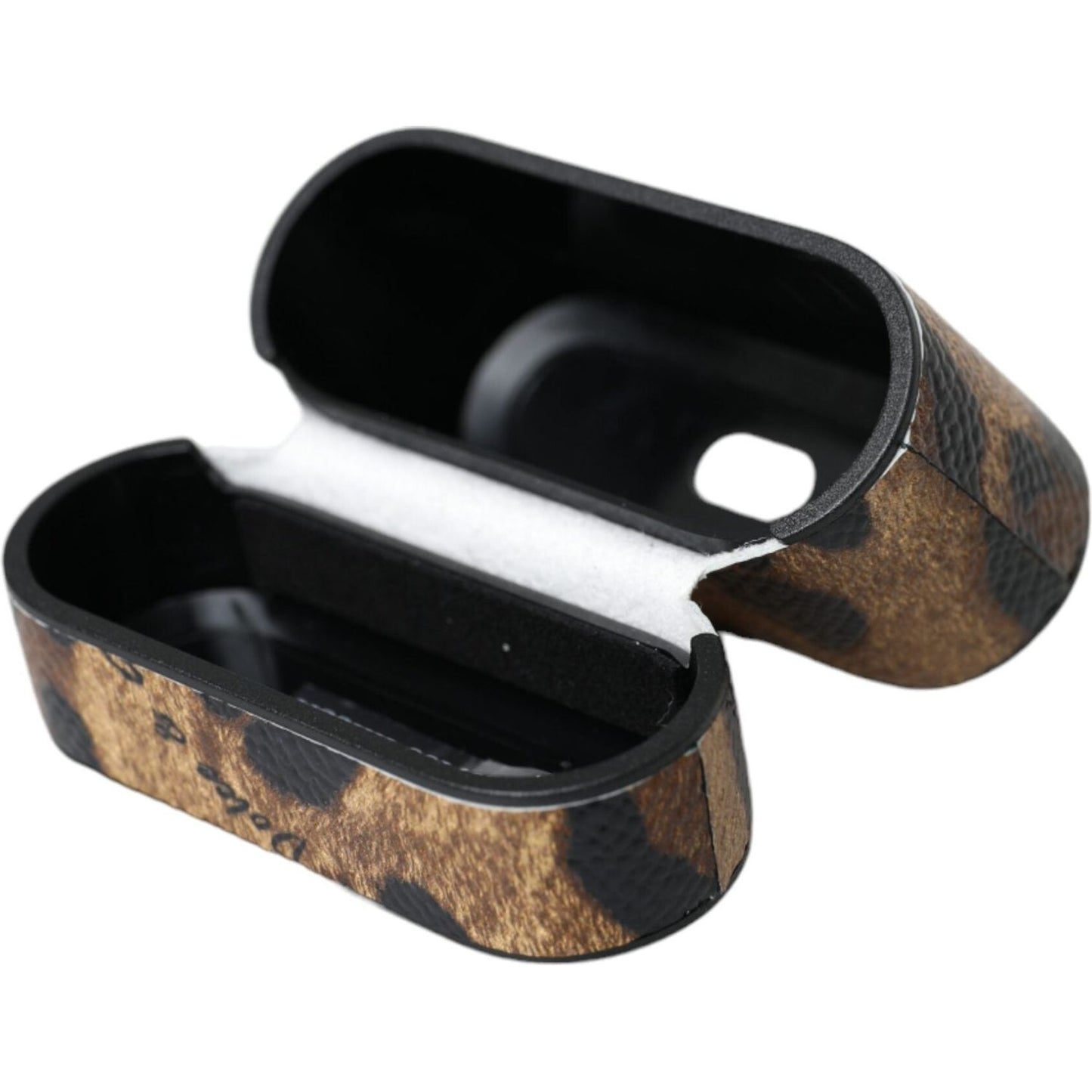 Dolce & Gabbana Brown Leopard Calf Leather Metal Logo Plaque Airpods Case Dolce & Gabbana