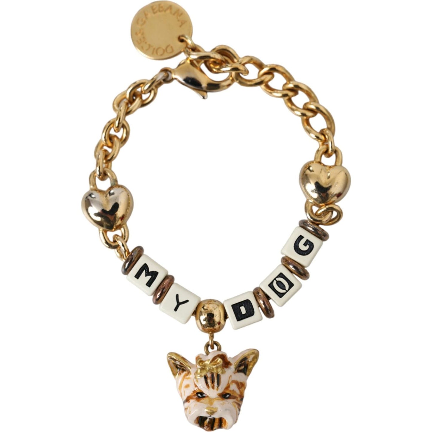 Dolce & Gabbana Gold Tone Brass Chain MY DOG Heart Bracelet Dolce & Gabbana