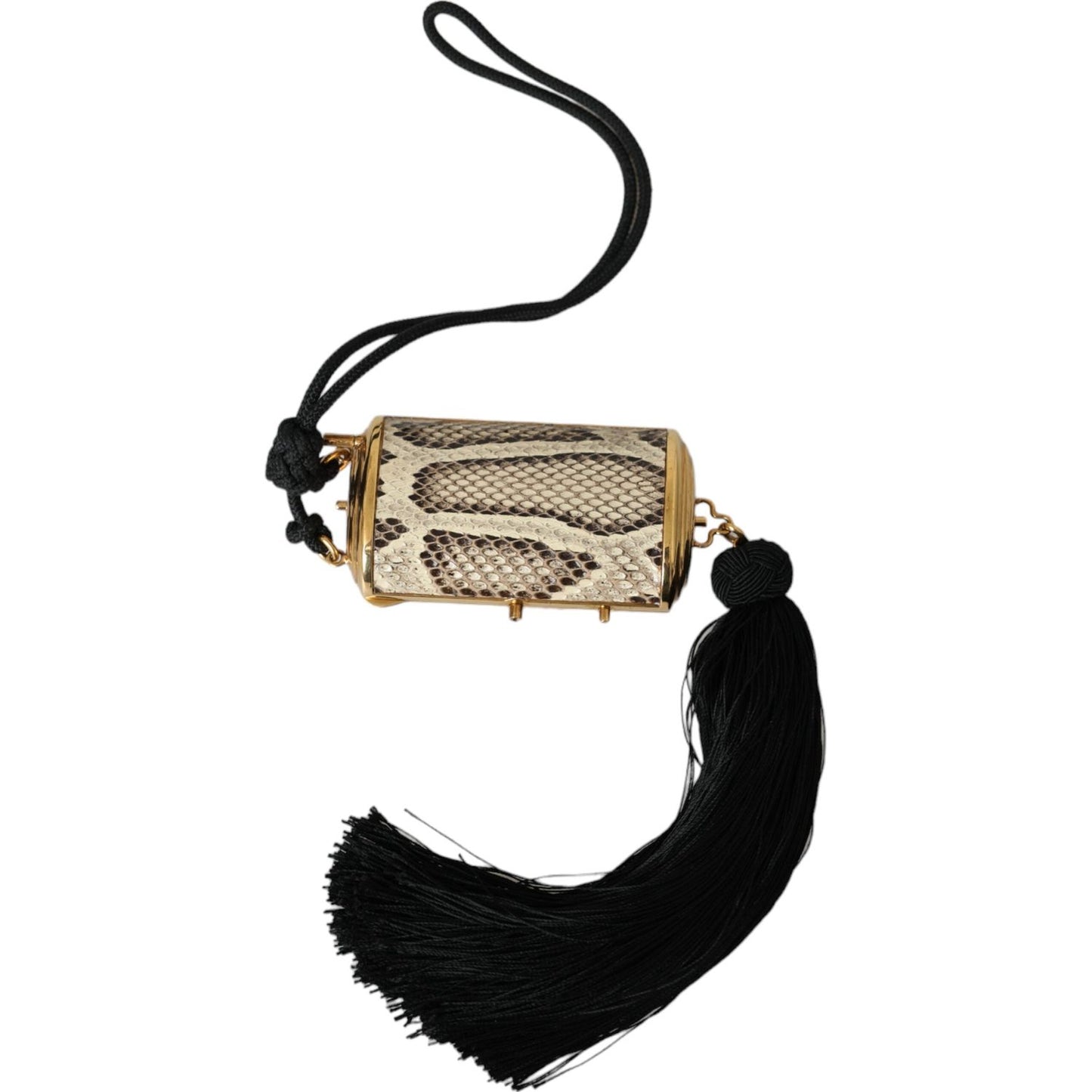 Dolce & Gabbana Beige Exotic Leather Mini Mirror Tassel Make Up Holder Bag Dolce & Gabbana