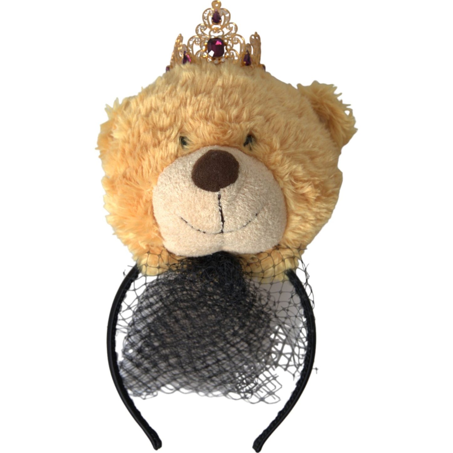 Dolce & Gabbana Brown Teddy Bear Gold Crystal Crown Hair Band Diadem Dolce & Gabbana