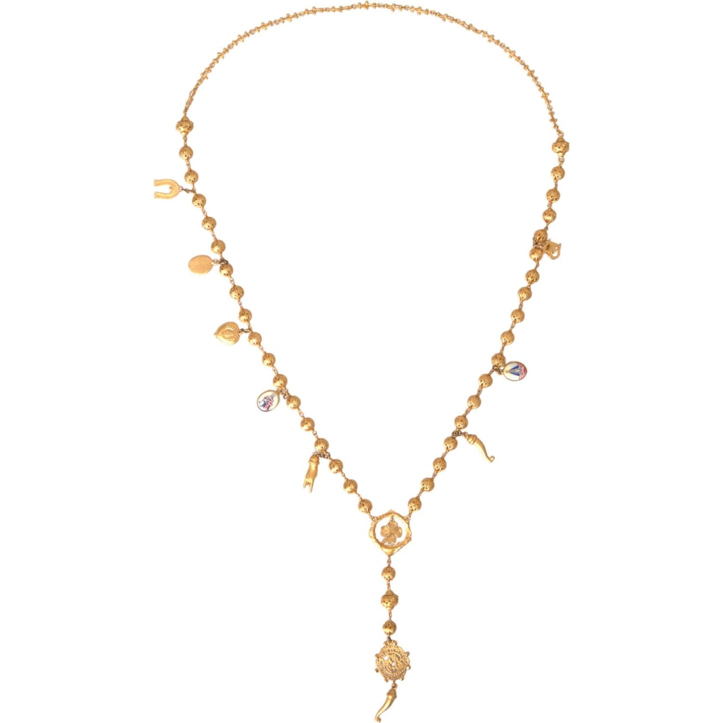 Dolce & Gabbana Gold Tone Chain Brass Beaded Statement Sicily Necklace Dolce & Gabbana