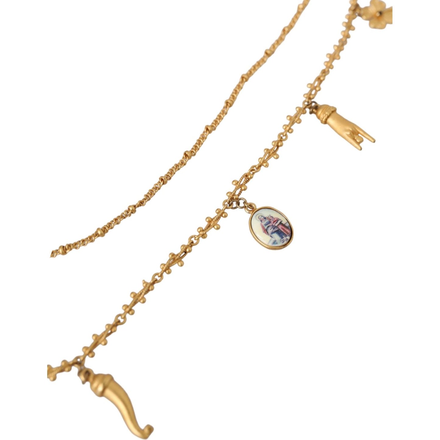 Dolce & Gabbana Gold Tone Chain Brass Charm Statement Sicily Necklace Dolce & Gabbana