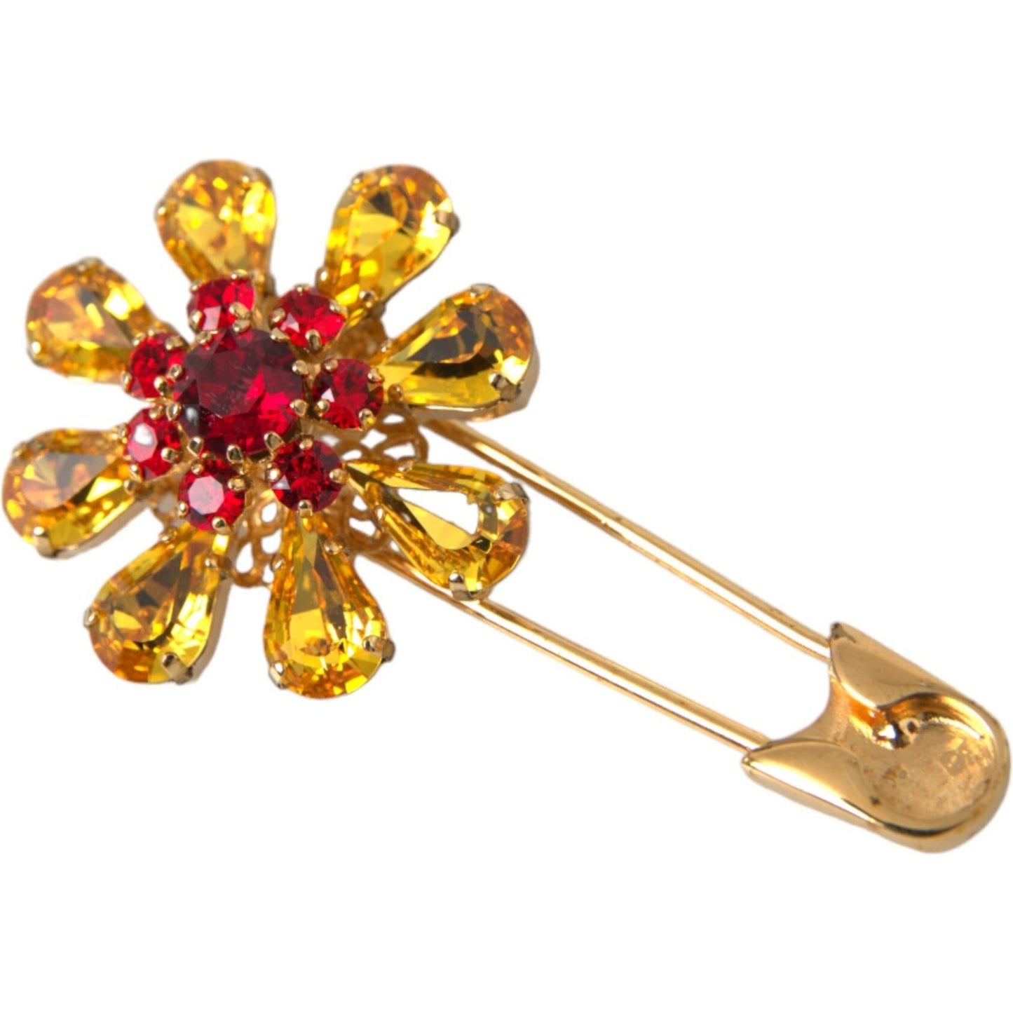 Dolce & Gabbana Gold Brass Floral Crystal Jewelry Brooch Pin Dolce & Gabbana