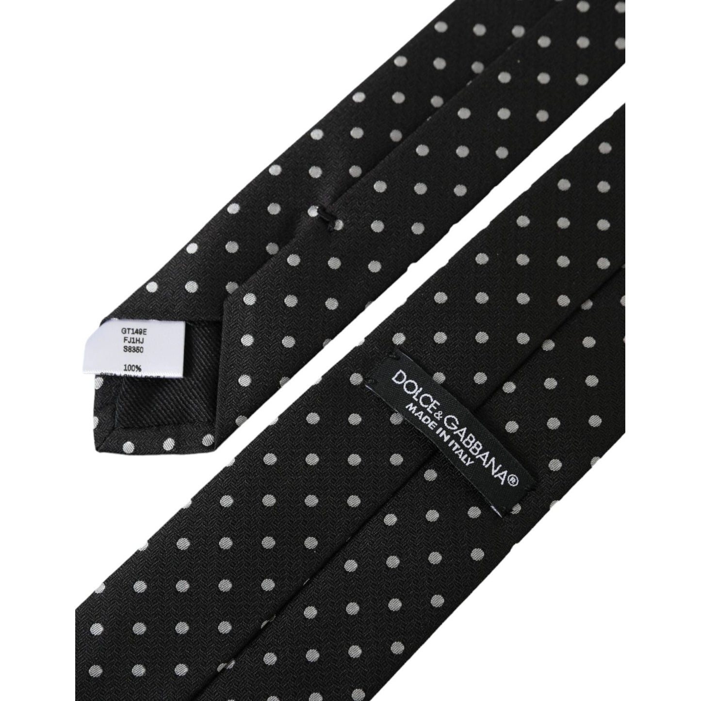 Dolce & Gabbana Black White Polka Dots 100% Silk Necktie Face Mask Dolce & Gabbana