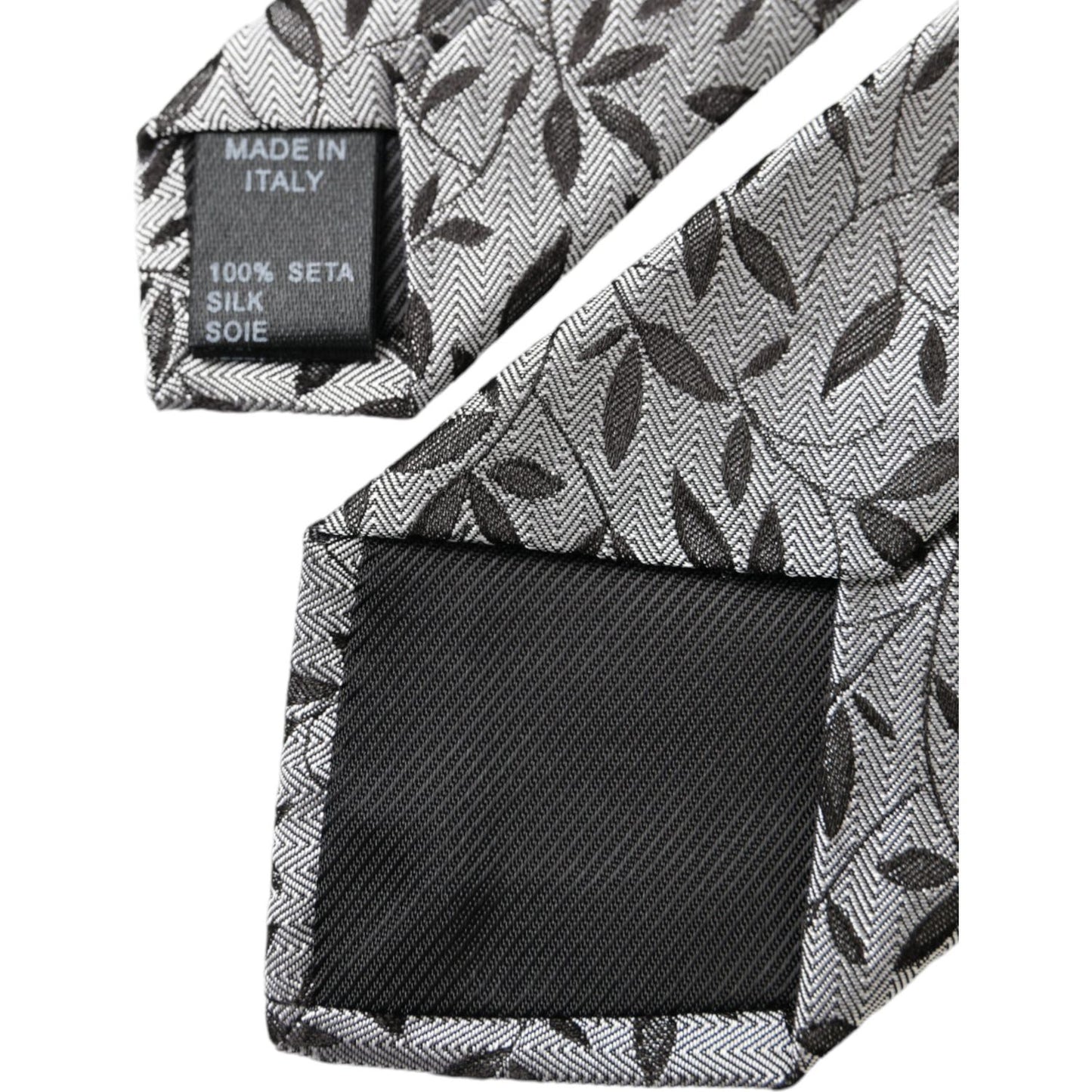 Dolce & Gabbana Gray Leaves 100% Silk Adjustable Tie Dolce & Gabbana