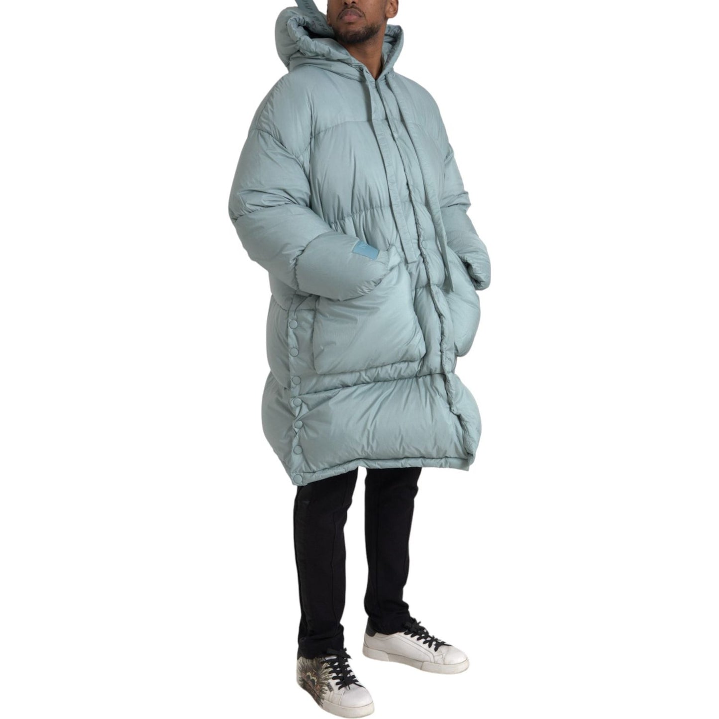 Dolce & Gabbana Light Blue Quilted Hooded Puffer Jacket Men Dolce & Gabbana