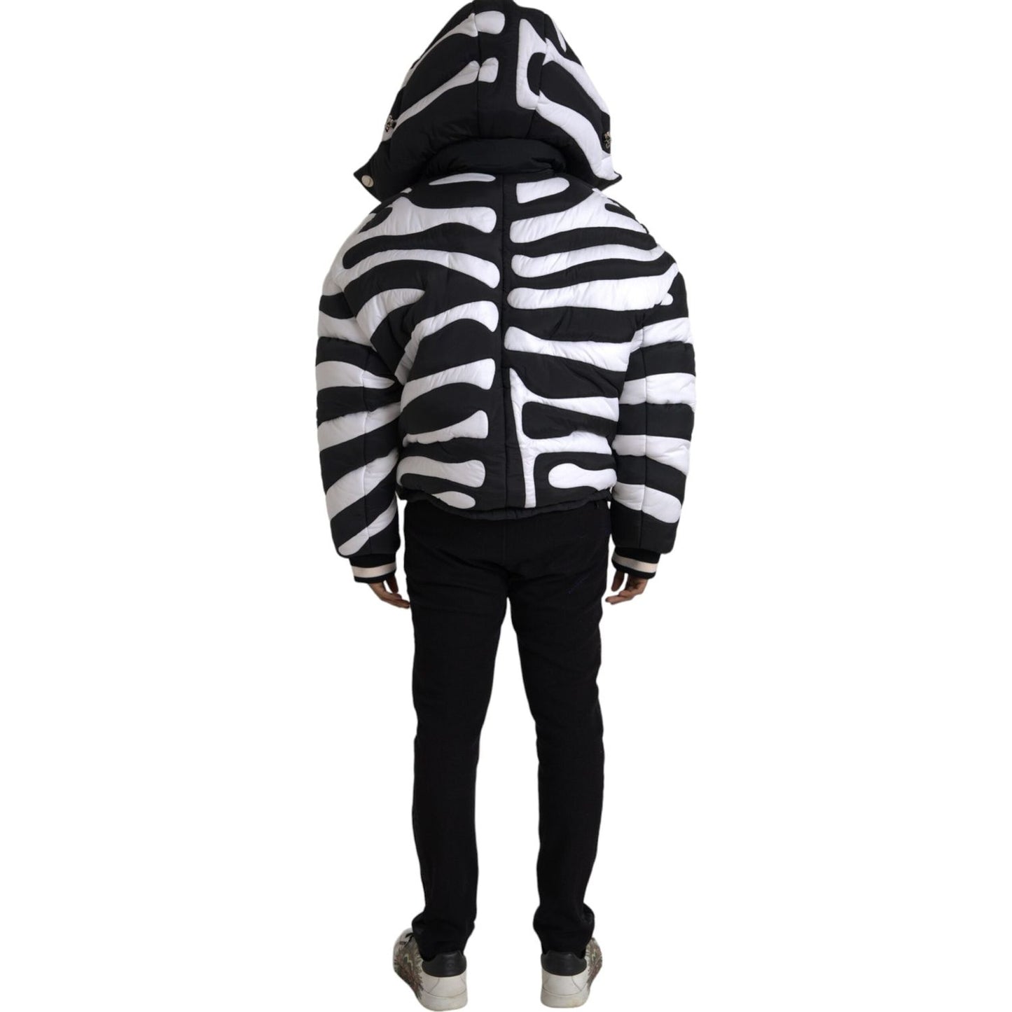 Dolce & Gabbana Black White Stripes Hooded Puffer Jacket Dolce & Gabbana