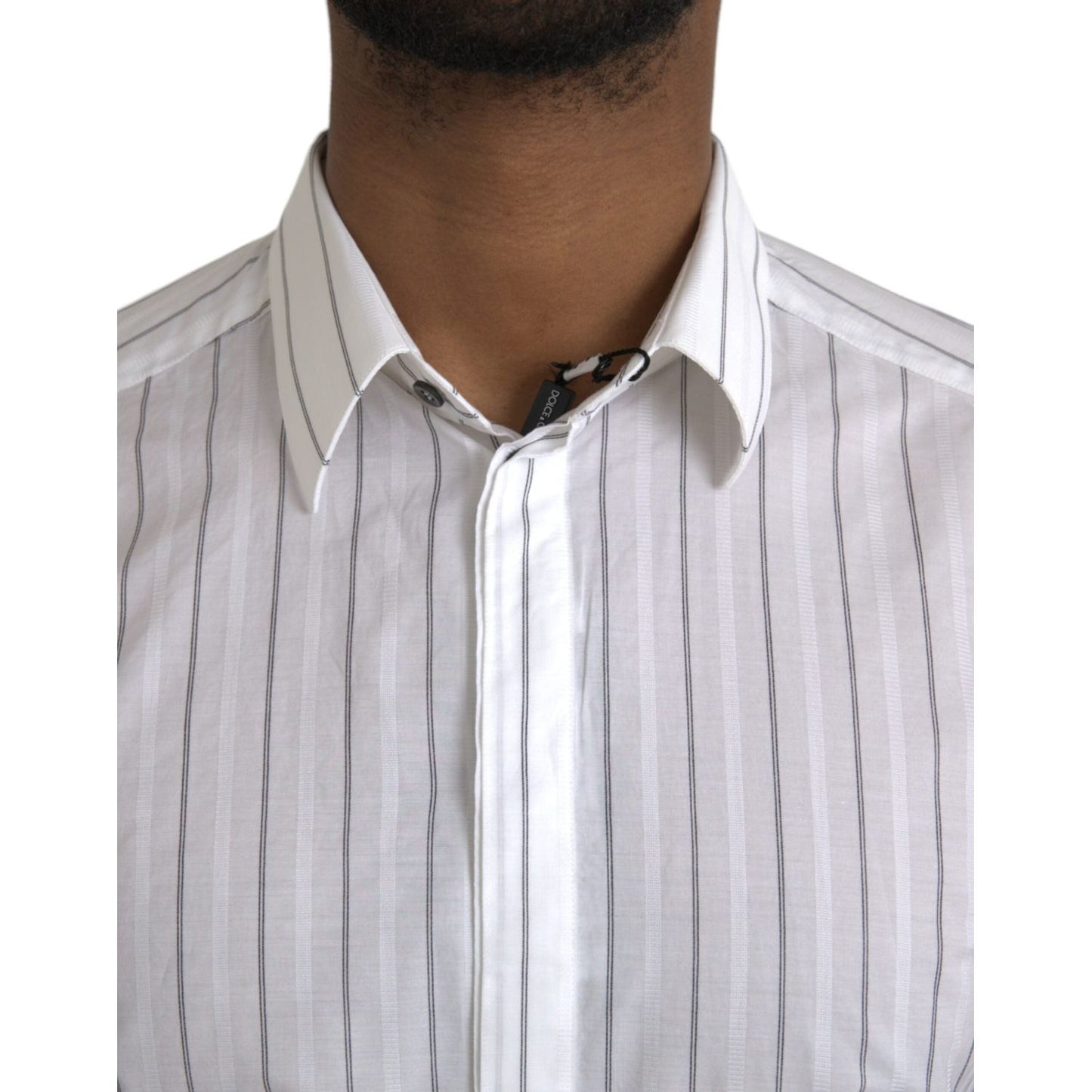 Dolce & Gabbana Black White Striped Formal Dress GOLD Shirt Dolce & Gabbana