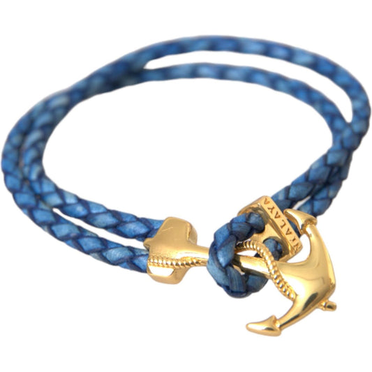 Nialaya Blue Gold Anchor 925 Silver Charm Bracelet Mens Nialaya