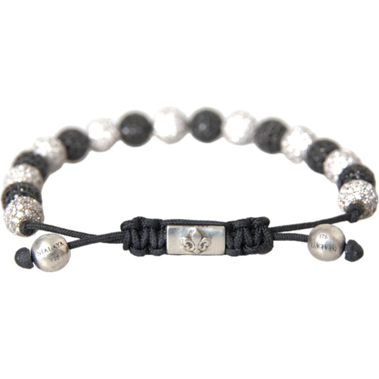 Nialaya CZ Crystal Ball Black White Beaded Bracelet