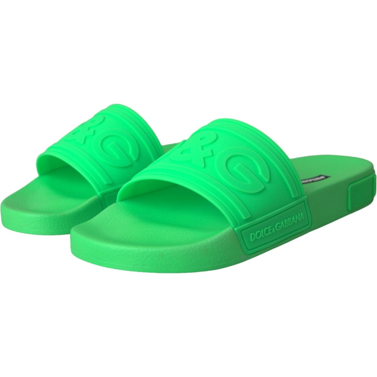 Dolce & Gabbana Green Leather Slides Sandals Beachwear Shoes Dolce & Gabbana