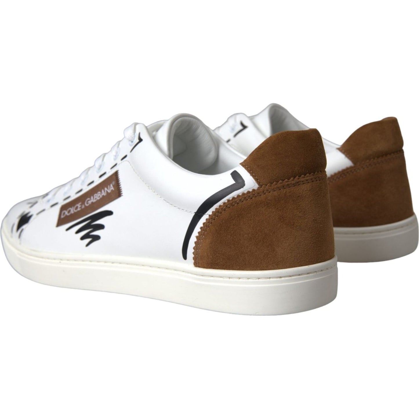 Dolce & Gabbana White Brown Leather Logo Low Top Sneakers Shoes Dolce & Gabbana