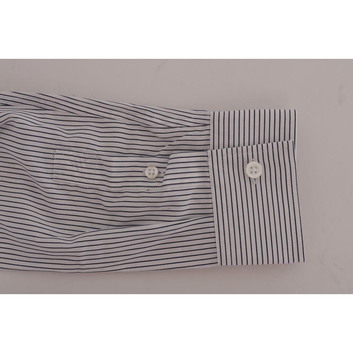 Frankie Morello Elegant White & Blue Striped Casual Shirt Frankie Morello