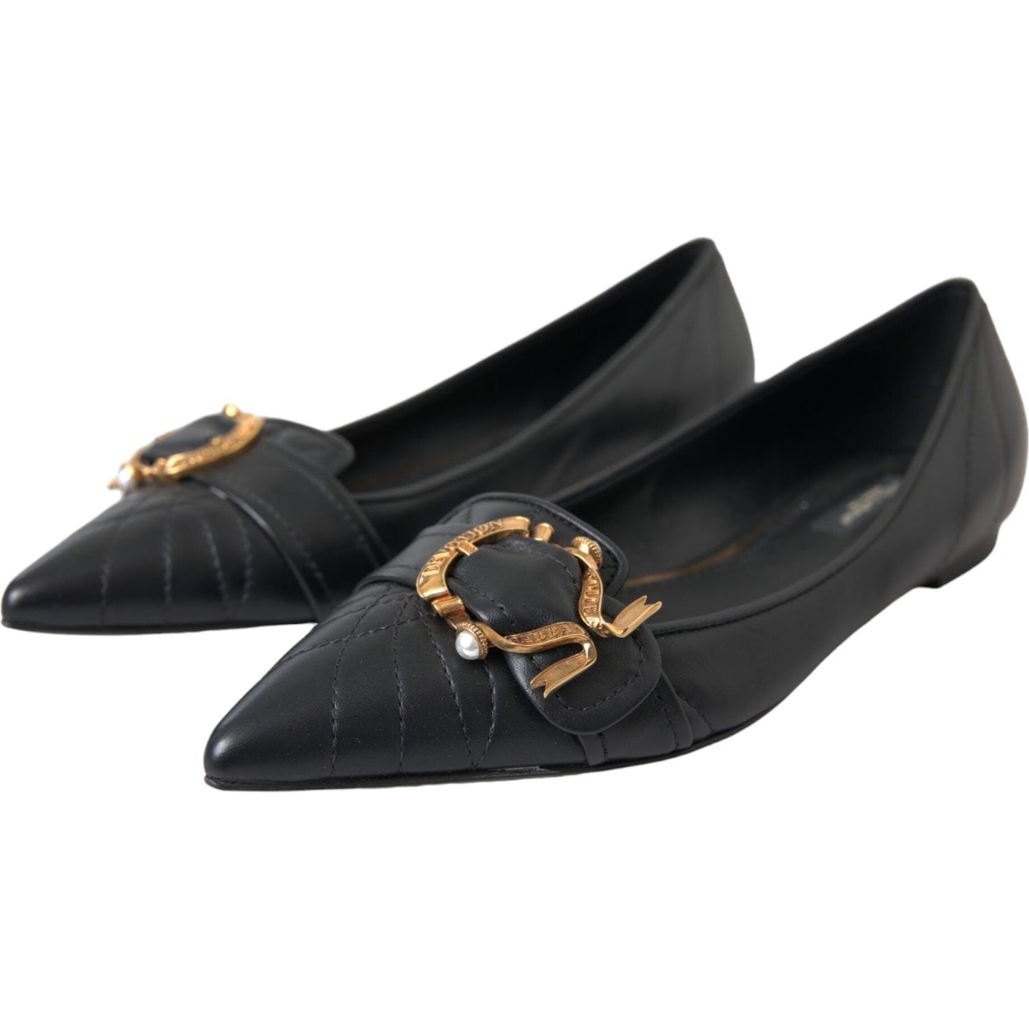 Dolce & Gabbana Black Devotion Leather Pointy Flats Shoes Dolce & Gabbana