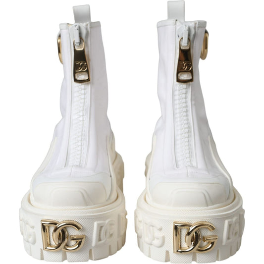 Dolce & Gabbana White Leather Rubber Logo Ankle Boots Shoes Dolce & Gabbana