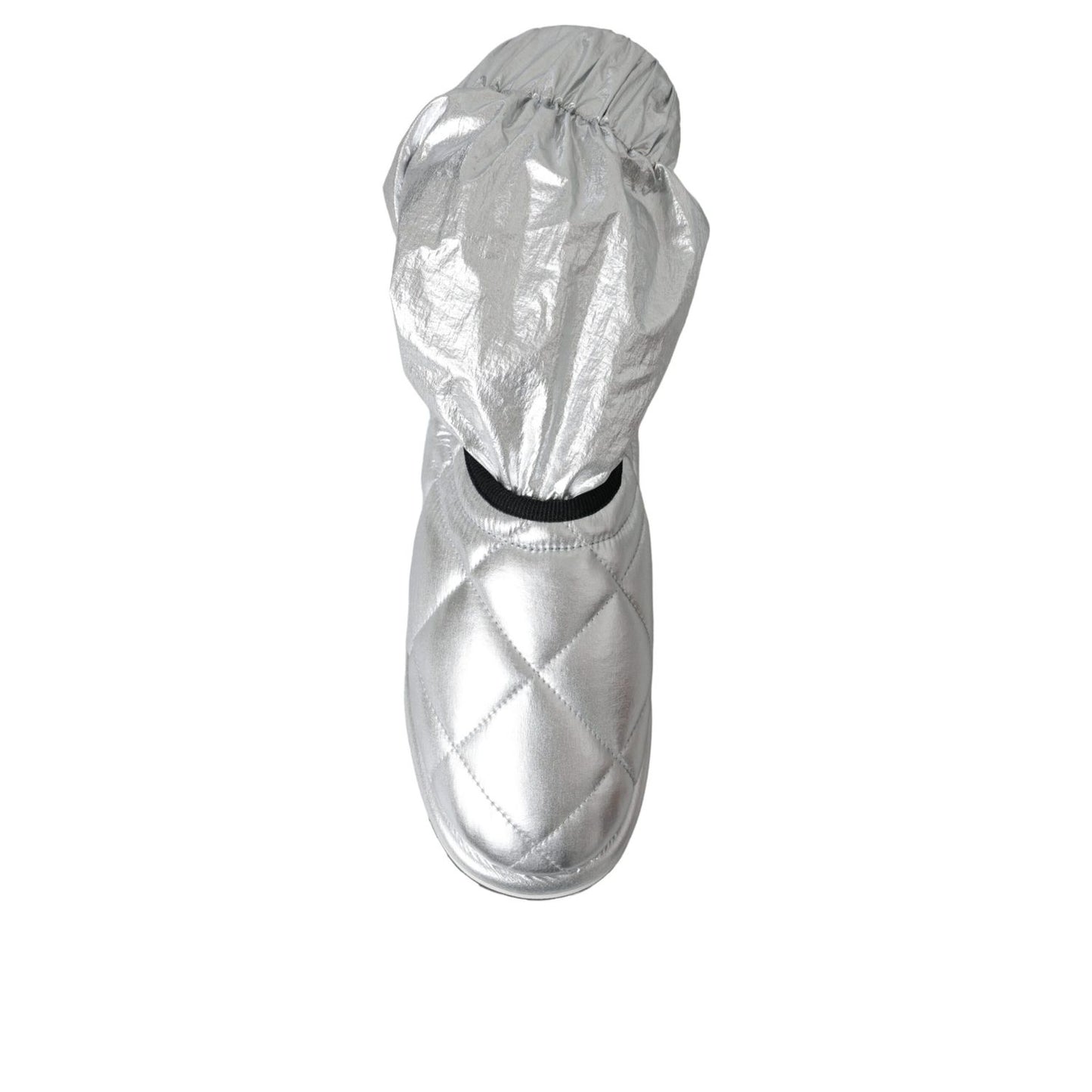 Dolce & Gabbana Metallic Silver Quilted Logo Patch Boot Shoes