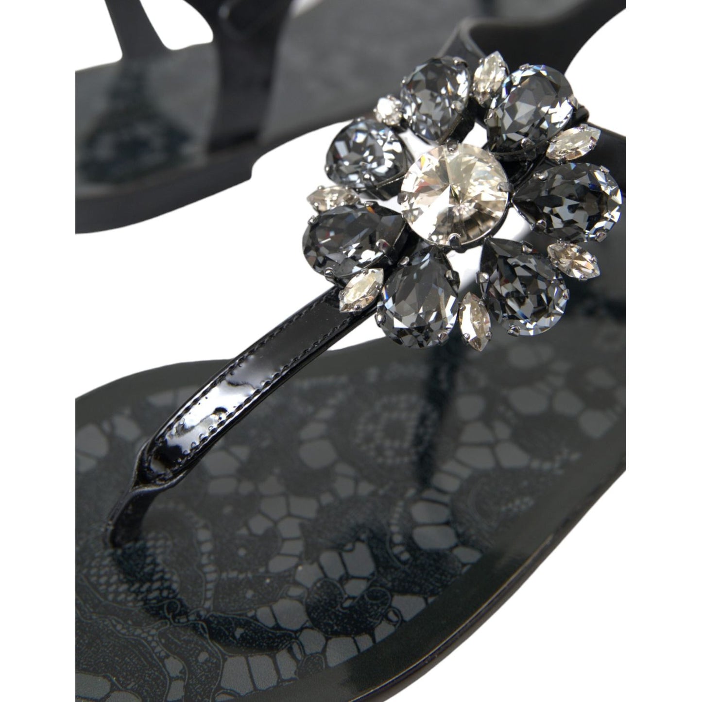 Dolce & Gabbana Black Crystal Flats Sandals Flip Flops Shoes Dolce & Gabbana