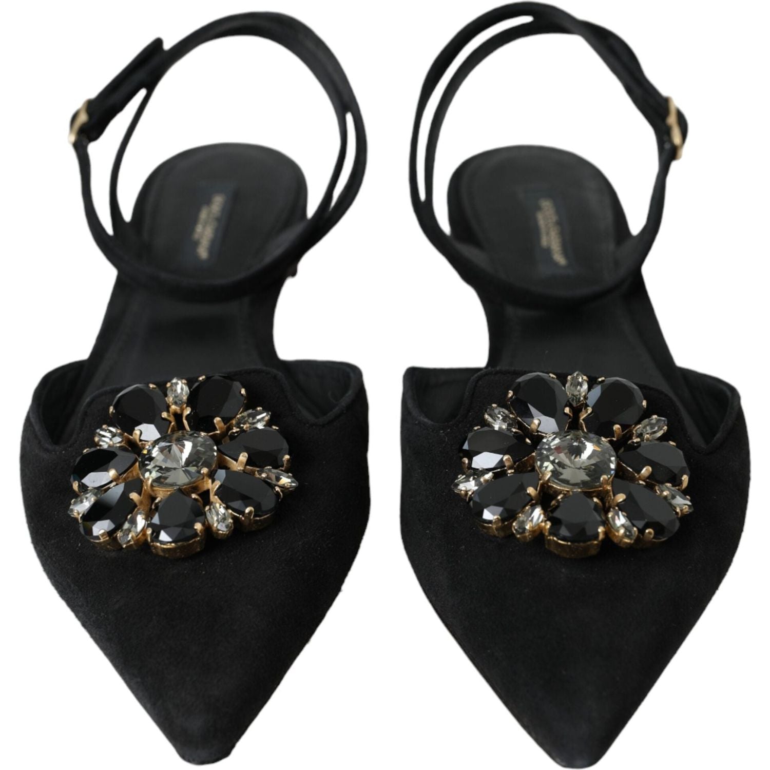 Dolce & Gabbana Black Leather Crystal Slingback Sandals Shoes