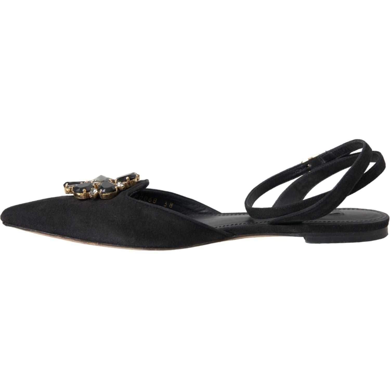 Dolce & Gabbana Black Leather Crystal Slingback Sandals Shoes