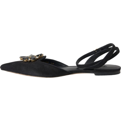 Dolce & Gabbana Black Leather Crystal Slingback Sandals Shoes Dolce & Gabbana