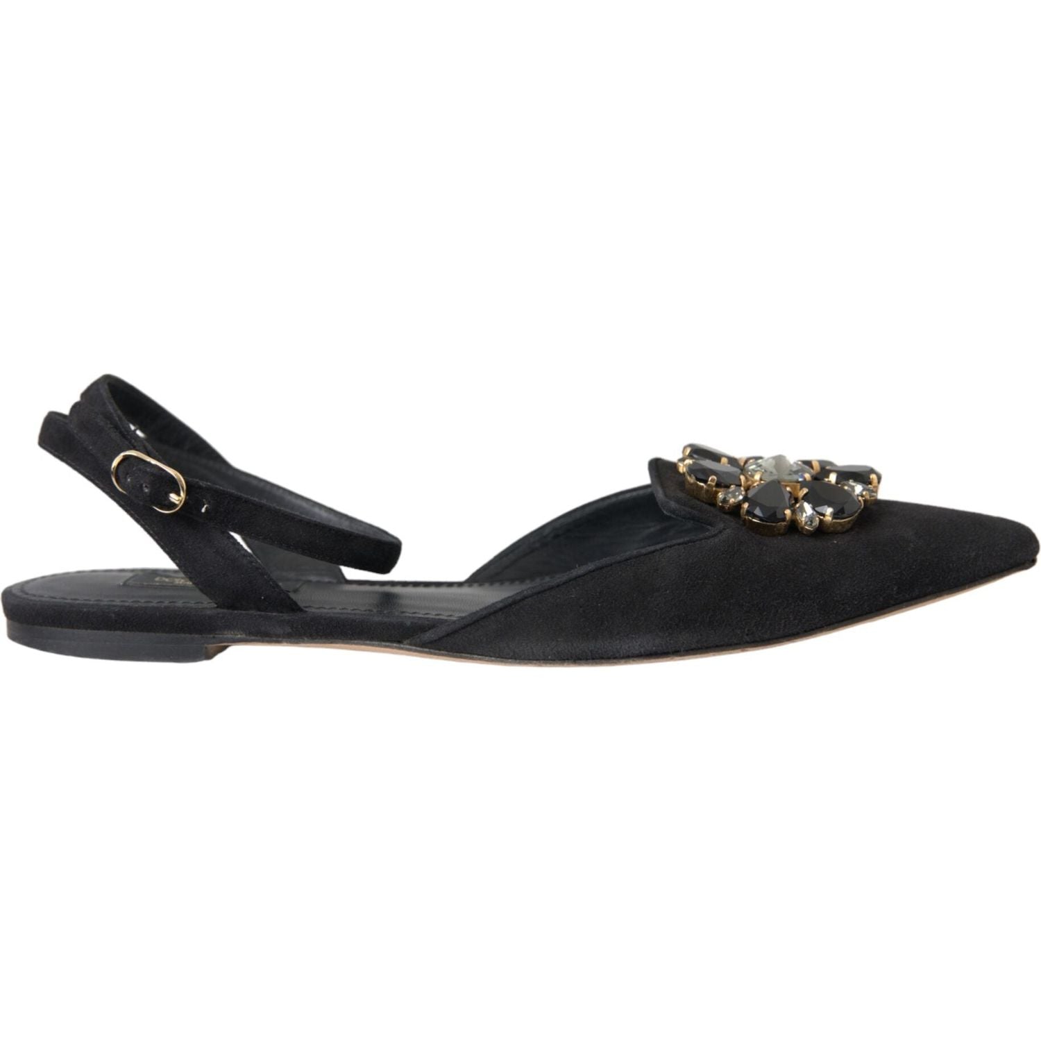 Dolce & Gabbana Black Leather Crystal Slingback Sandals Shoes