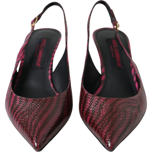 Dolce & Gabbana Maroon Zebra Leather Heels Slingbacks Shoes Dolce & Gabbana