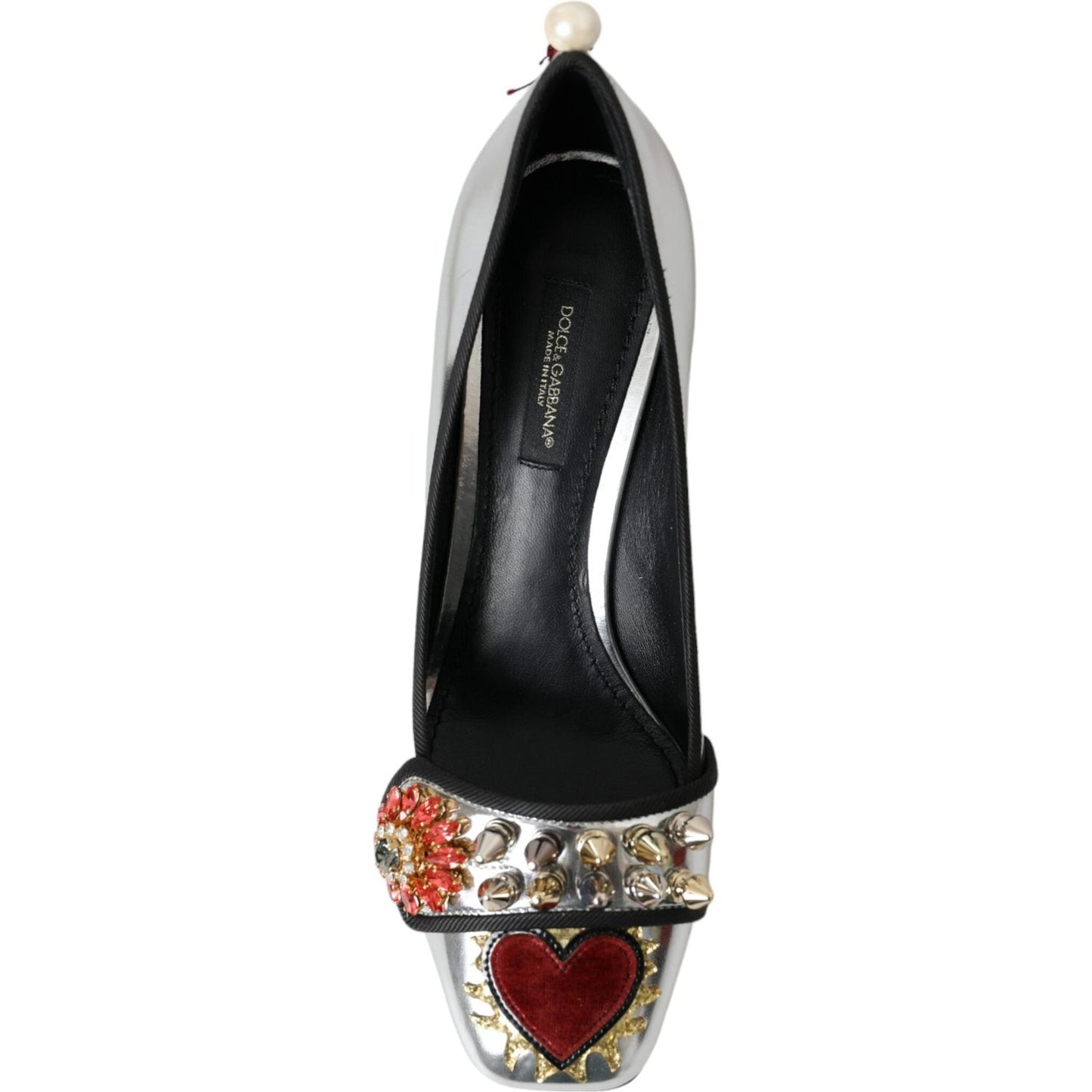 Dolce & Gabbana Silver Embellished Leather Heels Pumps Shoes Dolce & Gabbana