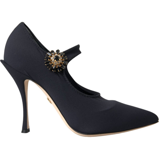 Dolce & Gabbana Black Mary Jane Jersey Crystal Pumps Shoes Dolce & Gabbana