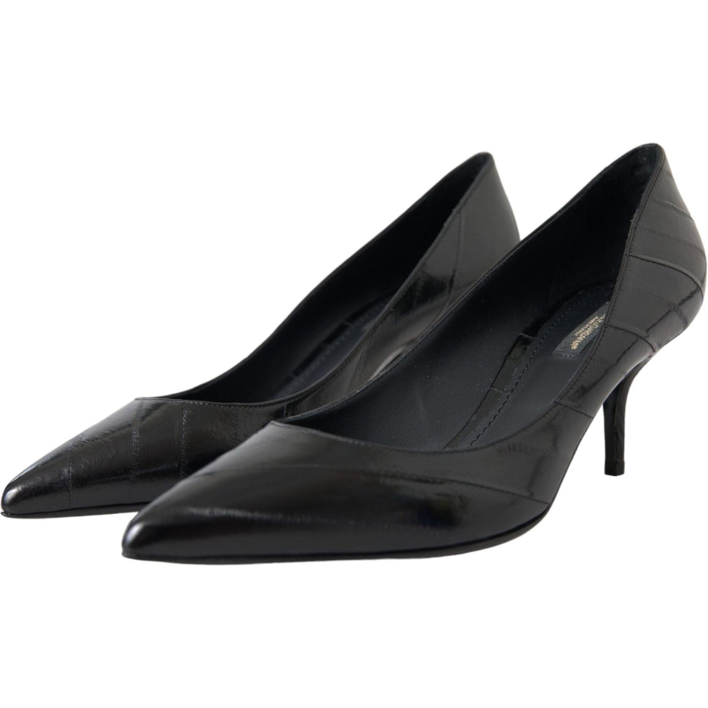 Dolce & Gabbana Black Eel Leather Kitten Heels Pumps Shoes Dolce & Gabbana