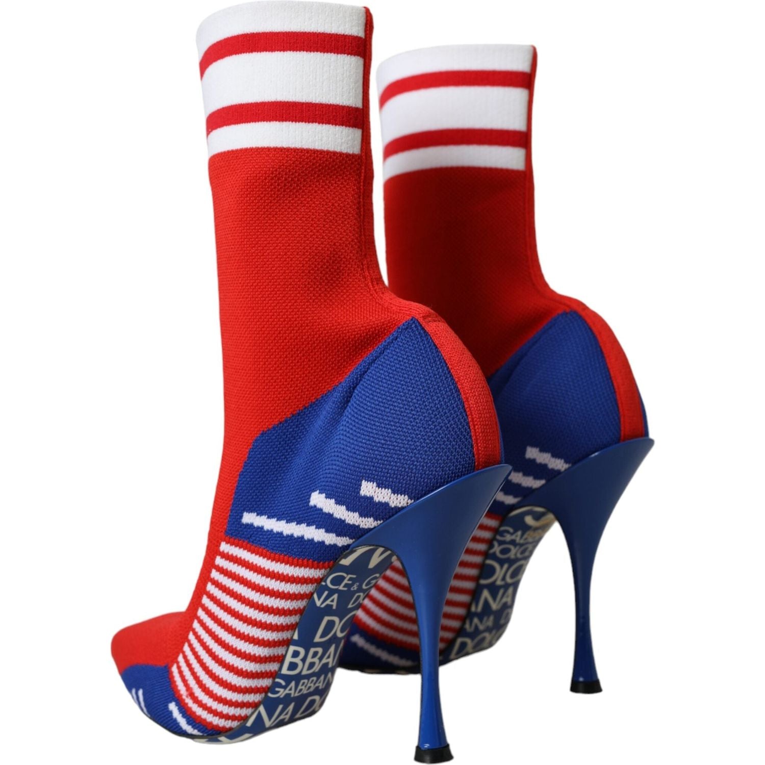 حذاء قصير مطاطي باللون الأحمر والأزرق من دولتشي آند غابانا بشعار